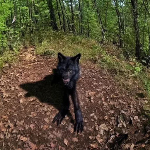 Prompt: werewolf caught on a trail cam