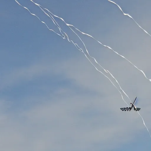 Prompt: a plane in the sky spitting spaghetti out the back