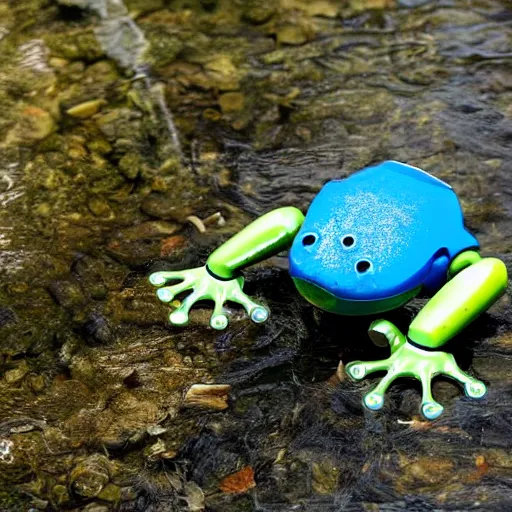 Image similar to robotic frog designed to test for pollution levels in lakes and ponds