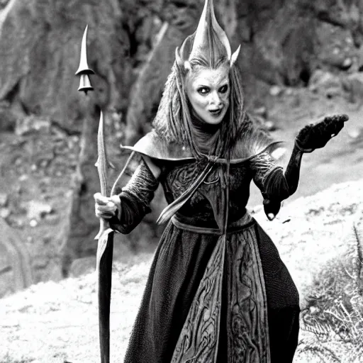 Prompt: female kobold jester, movie still lotr