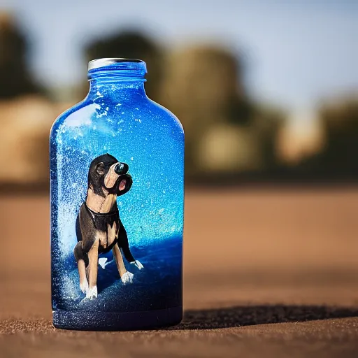 Prompt: a water bottle in the shape of a dog, product photography, 4 k, ultra realistic