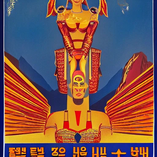 Prompt: portrait of a Chibcha gold goddess, North Korean propaganda poster, Soviet propaganda poster, American propaganda poster