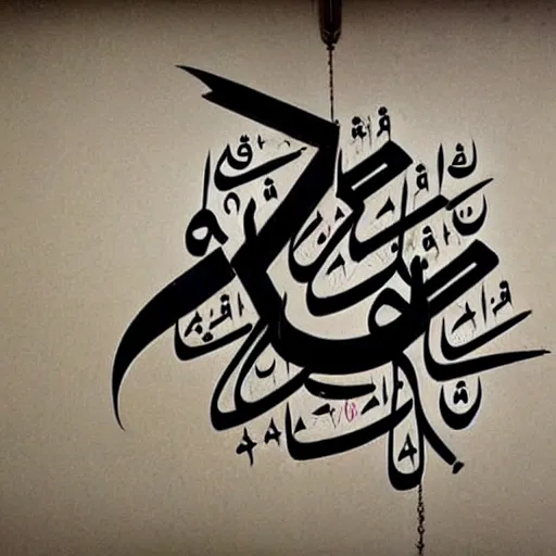 Prompt: arabic calligraphy, transylvanian folk art, in the style of graffiti, made by banksy