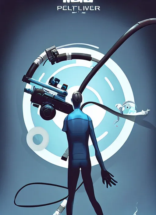 Prompt: poster artwork by Michael Whelan and Tomer Hanuka, of a product poster of the Portal Gun, from the game Portal 2, from Valve, Aperture Science, clean