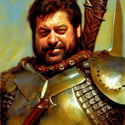 Image similar to portrait of john goodman wearing armor and holding sword by frank fazetta, fantasy, barbarian