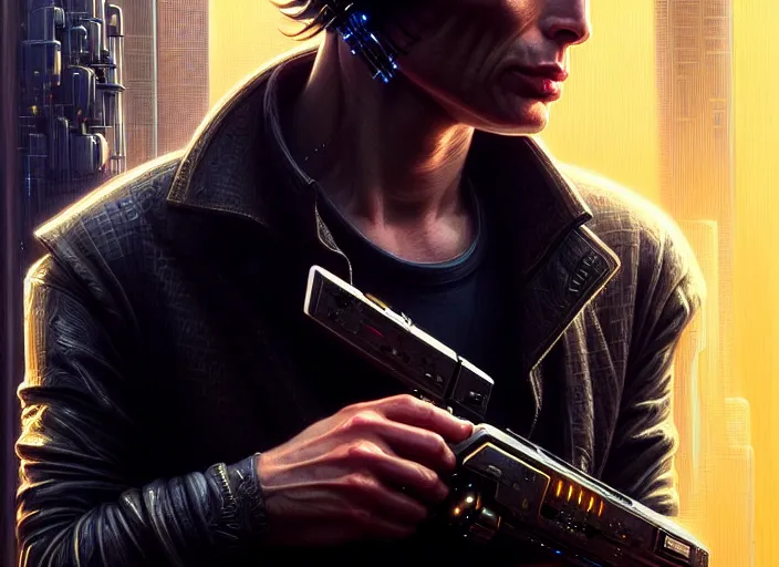 Prompt: portrait shot of cillian murphy in cyberpunk 2 0 7 7, intricate, elegant, highly detailed, centered, digital painting, artstation, concept art, smooth, sharp focus, illustration, artgerm, tomasz alen kopera, peter mohrbacher, donato giancola, joseph christian leyendecker, wlop, boris vallejo