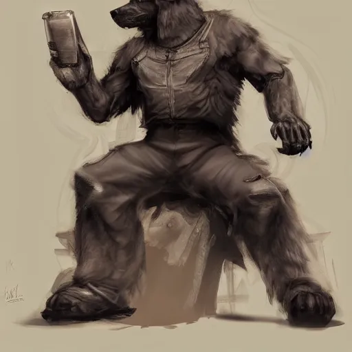Image similar to a humanoid german shepherd beast - man, sitting on a couch and puts on jeans, artstation, concept art, smooth, sharp foccus ilustration, artstation