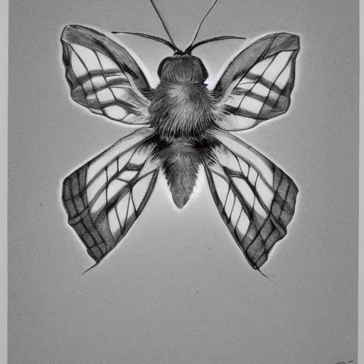 Prompt: moth, black and white, botanical illustration