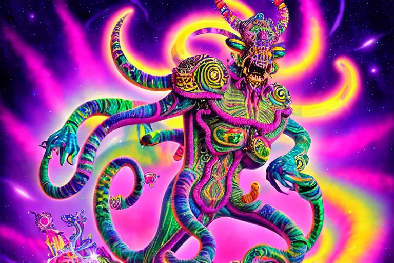 Image similar to lisa frank illustration of rebulon the ancient demon, by lisa frank, masterpiece concept art, 8 k, intricate detail, cinematic lighting, epic pose, bright colors