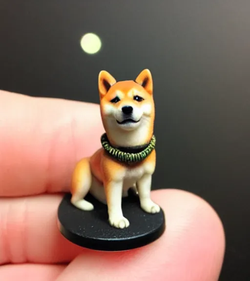 Prompt: a cute shiba inu, resin miniature, 2 8 mm heroic scale, games workshop, deity, citadel colour, glowing eyes, osl, nmm, r / paintedminis