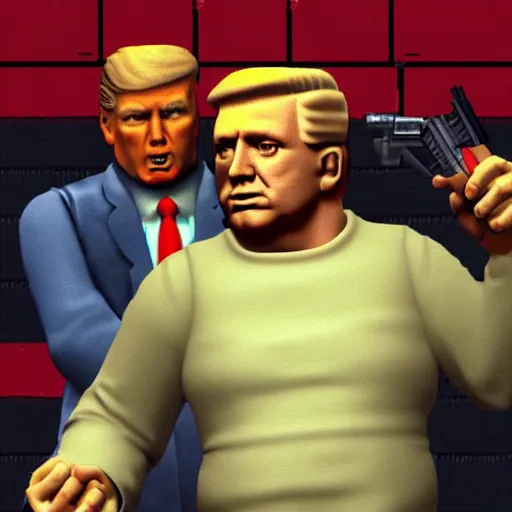 Image similar to wolfenstein 3 d screenshot : donald trump and alex jones