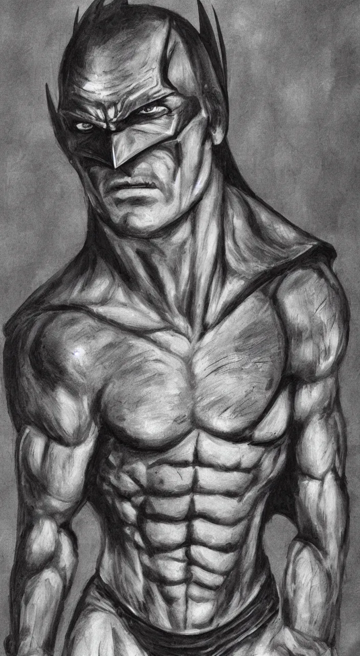 Image similar to a portrait of a muscular Batman with scars