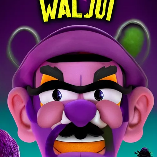 Image similar to waluigi horror movie poster