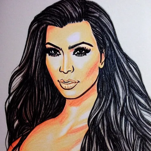 Image similar to rock and rule style drawing of kim kardashian