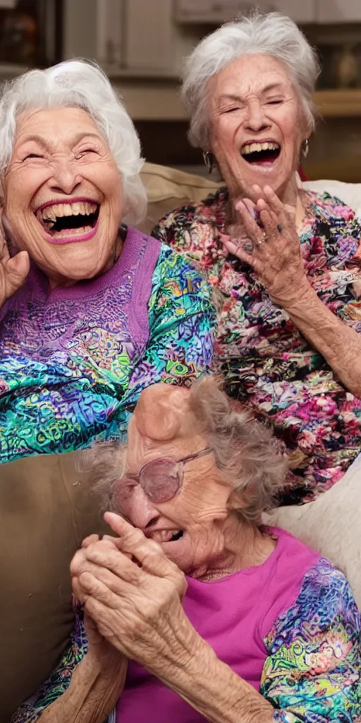 Image similar to laughing grandmas on psychedelics in the house