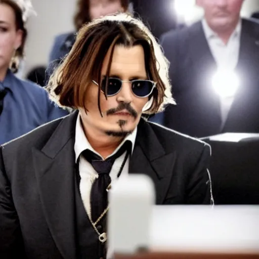 Prompt: johnny depp in court against amber heard cnn broadcast headline news