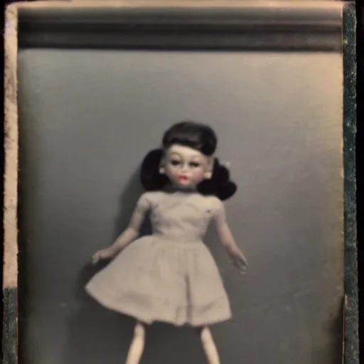 Image similar to 1 9 5 0 s, creepy dolls jumping towards viewer, horror, lost photograph, forgotten, polaroid,