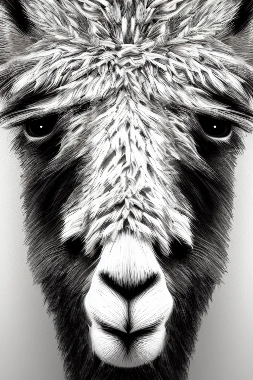 Prompt: highly rhythmic expressionistic wild symmetrical nano-scale furry llama portrait in Scanning tunneling microscope pleasing palette trending on artstation sculpture, HQ 8k scan