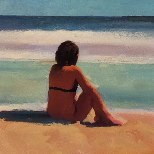 Prompt: portrait of a girl sitting on beach