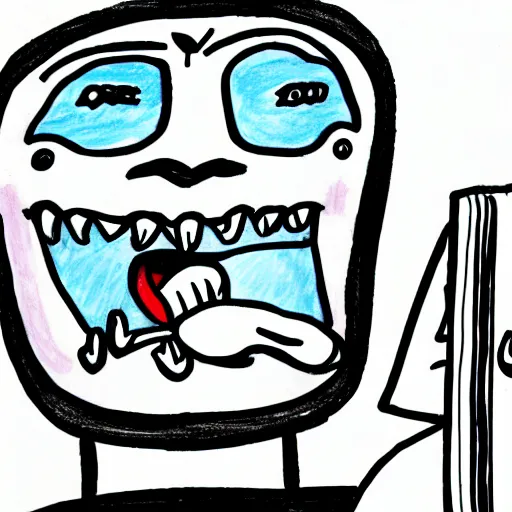 Image similar to child's drawing of a person with big tongue wet licking the monitor screen