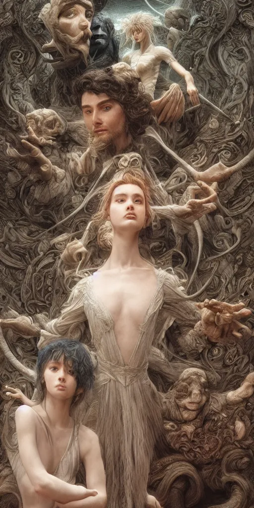 Image similar to labyrinth, masterpiece by Edgar Maxence and Ross Tran and Michael Whelan, gustav dore, 8k, octane render