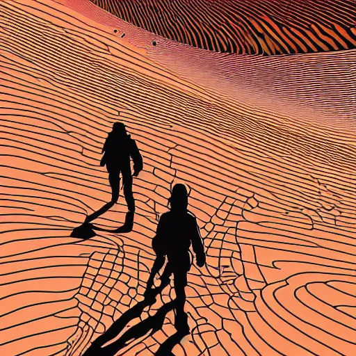 Prompt: walking on planet mars, digital art, smooth lines, astonishing detail, beautiful composition, amazing colours