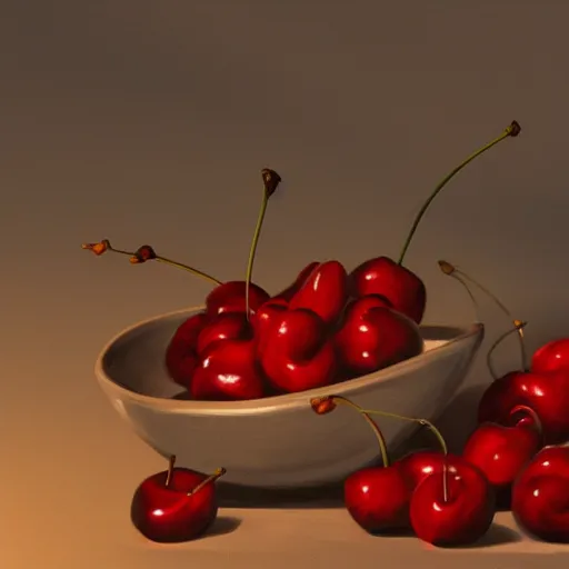 Image similar to artstation drawing render Few fresh cherries on a table