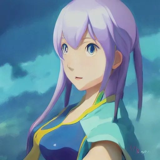 Prompt: aqua from konosuba, painting, cool color palette, refreshing, soft lighting, by hayao myazaki, by wlop