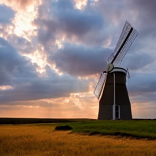 Image similar to Chesterton Windmill in the sunset with sunrays shining through it's sails