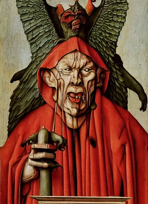 Image similar to red devil Gargoyle, Medieval painting by Jan van Eyck, Hieronymus Bosch, Florence