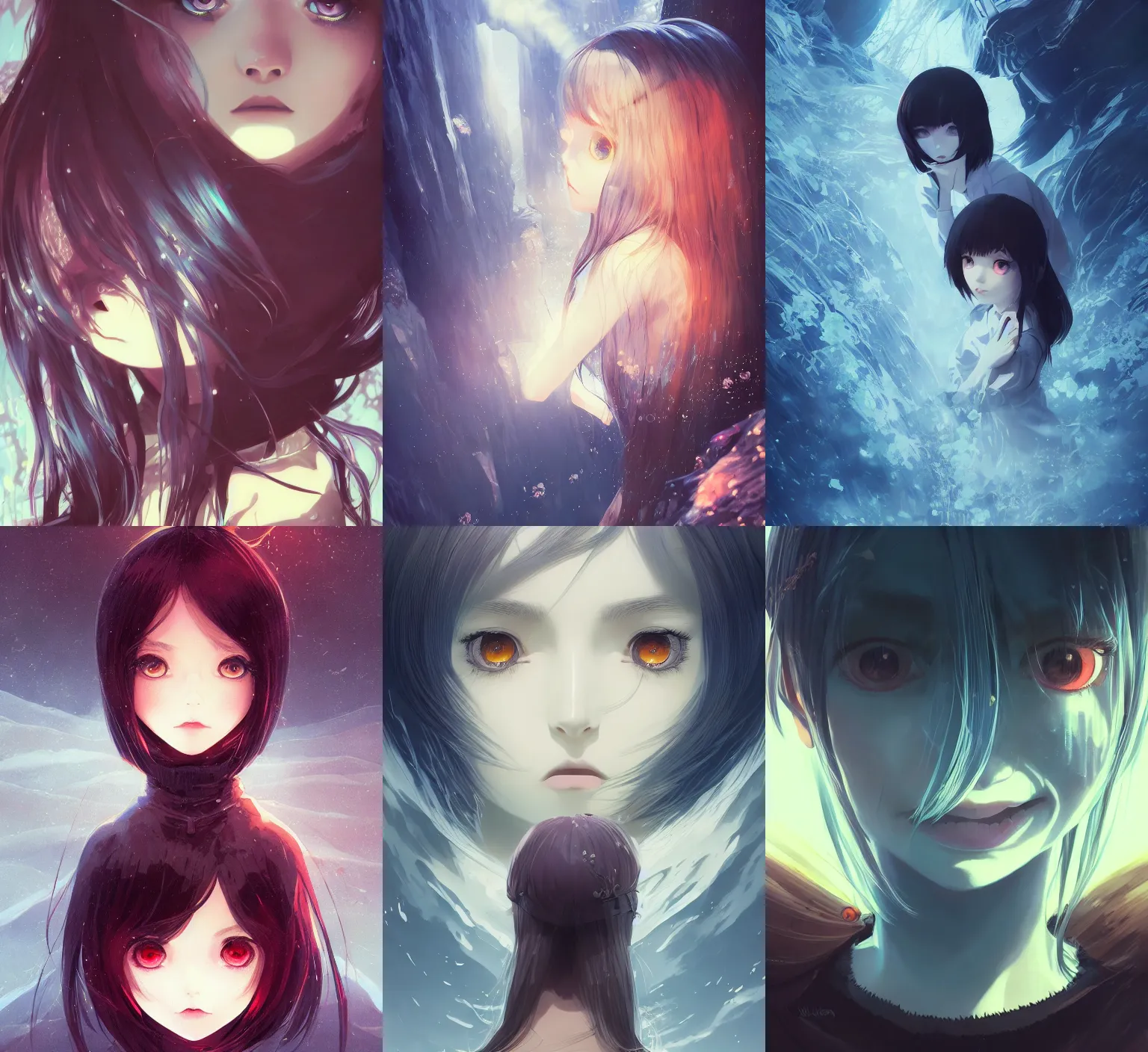 Prompt: detailed, sharp, eyes of the abyss by Ilya Kuvshinov and Anna Dittmann and studio ghibli and WLOP and Rossdraws, digital art, surreal, trending on artstation, anime arts, featured on Pixiv, blue lighting, HD, 8K, highly detailed, good lighting, beautiful, epic, masterpiece