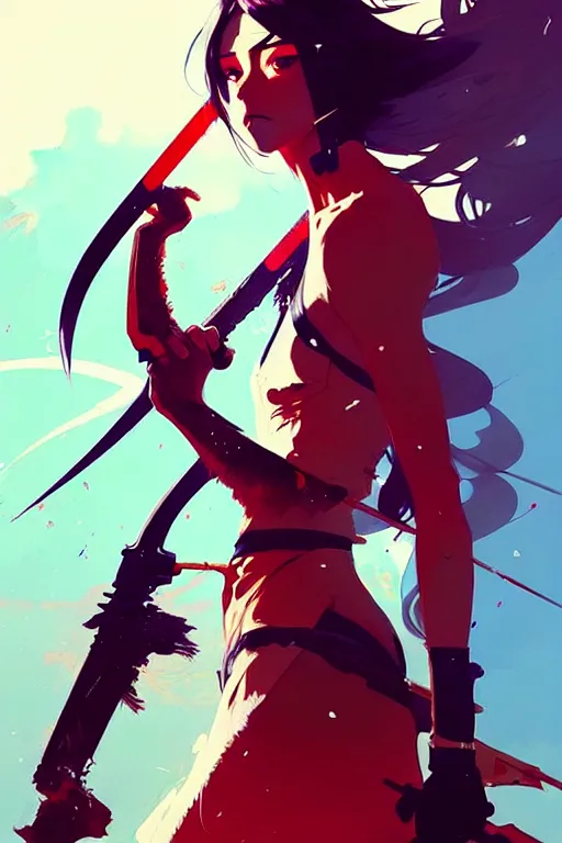 Image similar to a ultradetailed beautiful panting of a stylish woman with a sword, by conrad roset, greg rutkowski and makoto shinkai, trending on artstation