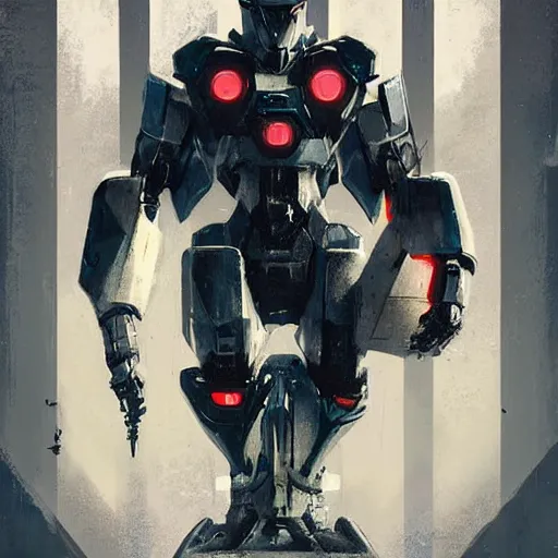 Prompt: award winner movie poster, mecha with penguin helmet, by greg rutkowski