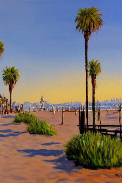 Image similar to bob ross painting of venice beach