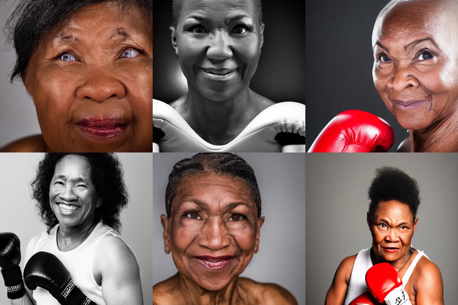 Prompt: closeup headshot photo of the legendary boxing champion frieda, cozy studio photography