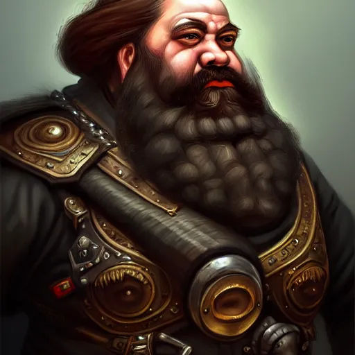 Image similar to portrait painting of a dwarven biker, sharp focus, award - winning, trending on artstation, masterpiece, highly detailed, intricate. art by merwild and ernesto irawan and rachel denton