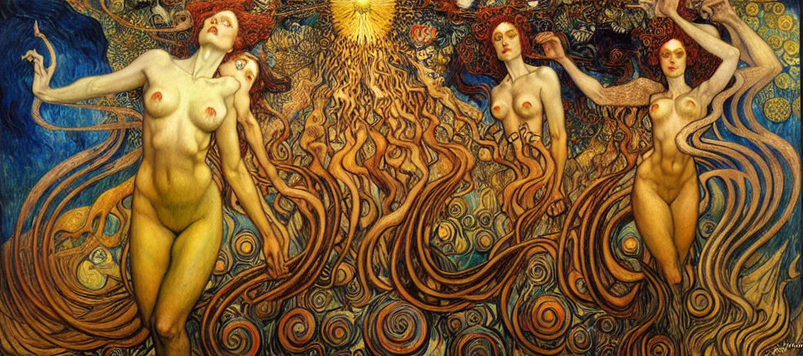 Image similar to Divine Chaos Engine by Karol Bak, Jean Delville, William Blake, Gustav Klimt, and Vincent Van Gogh, symbolist, visionary