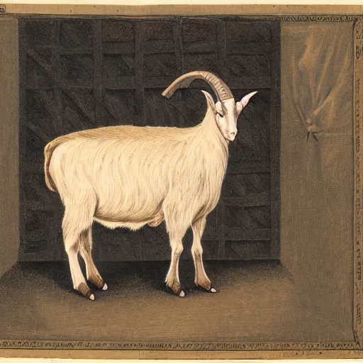 Prompt: a goat wearing a dark hooded cloak