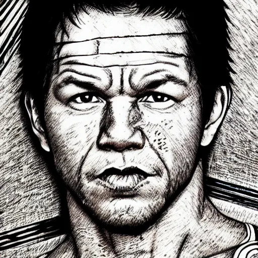 Image similar to mark Wahlberg by kentaro miura, hyper-detailed