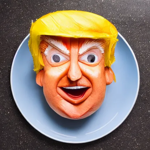 Image similar to Donald Trump anthropomorphic omelette, food photography