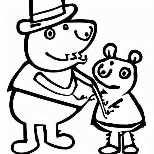 Prompt: pepapig cartoon with pepa george and daddy pig, colouring page