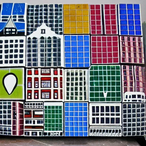 Prompt: a city of rubik cube buildings