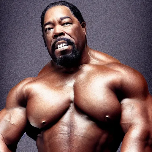 Image similar to Barry white with the physique of a body builder, realistic, detailed, cinematic, dynamic lighting, photorealistic, refined, intricate, digital art, background a gym, masterpiece, 8k