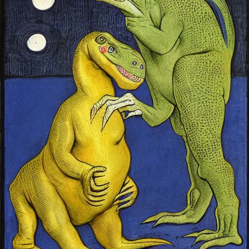 Prompt: dinosaurs by Dante Gabriel Rossetti