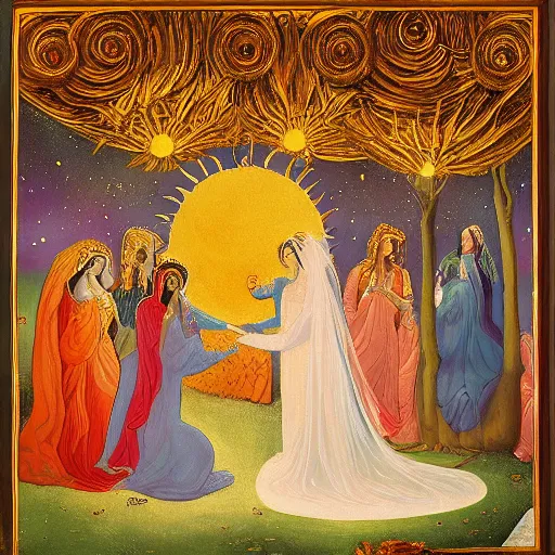 Image similar to the marriage of the moon and the sun, ghospel painting, renascentist