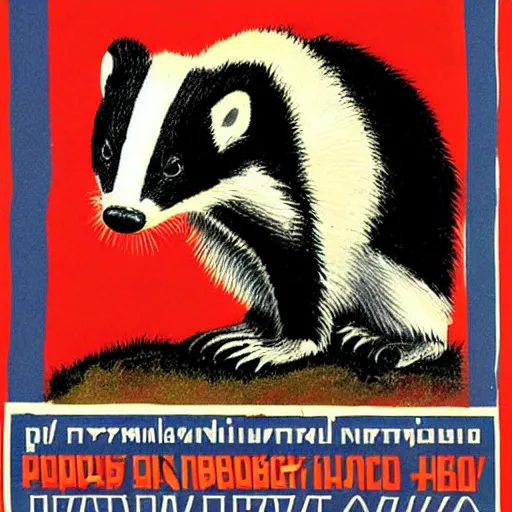 Prompt: A badger propaganda poster from the Soviet Union convincing people to support badgers.