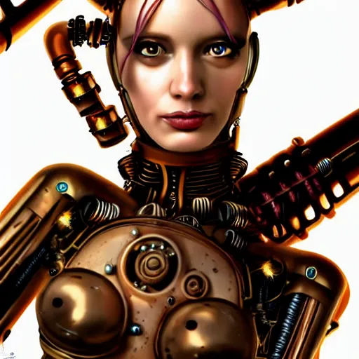 Image similar to close - up portrait of a beautiful female steampunk android in the style of ex the fifth element