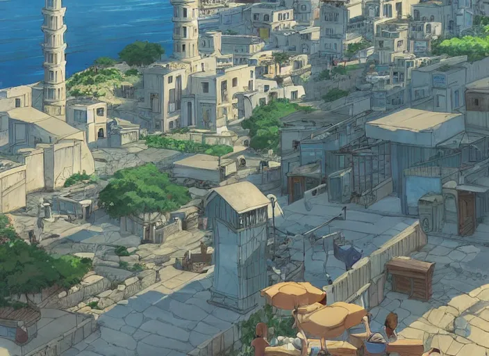 Prompt: An ancient greece harbor city, peaceful and serene, incredible perspective, soft lighting, anime scenery by Makoto Shinkai and studio ghibli, very detailed