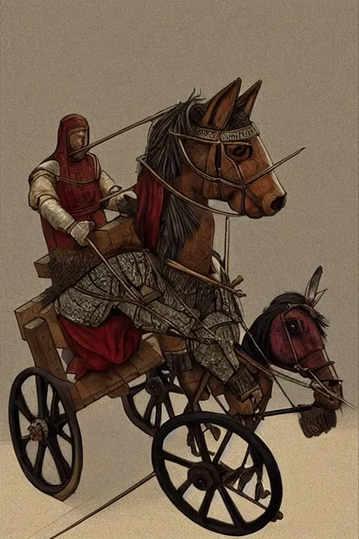 Image similar to ( ( ( ( ( ( ( a medieval chariot riding through town ) ) ) ) ) ) ) by chris mcgrath!!!!!!!!!!!!!! muted colors, detailed