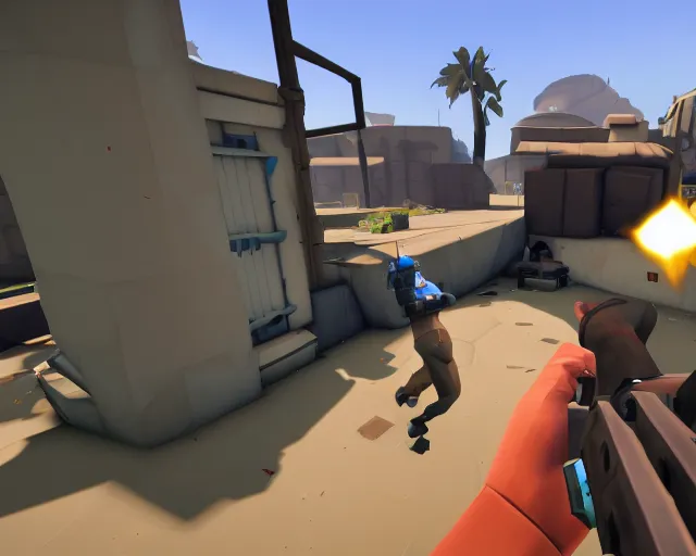 Prompt: TF2 screenshot of scout capturing point in ctf_turbine, posted on steamcommunity, source engine footage
